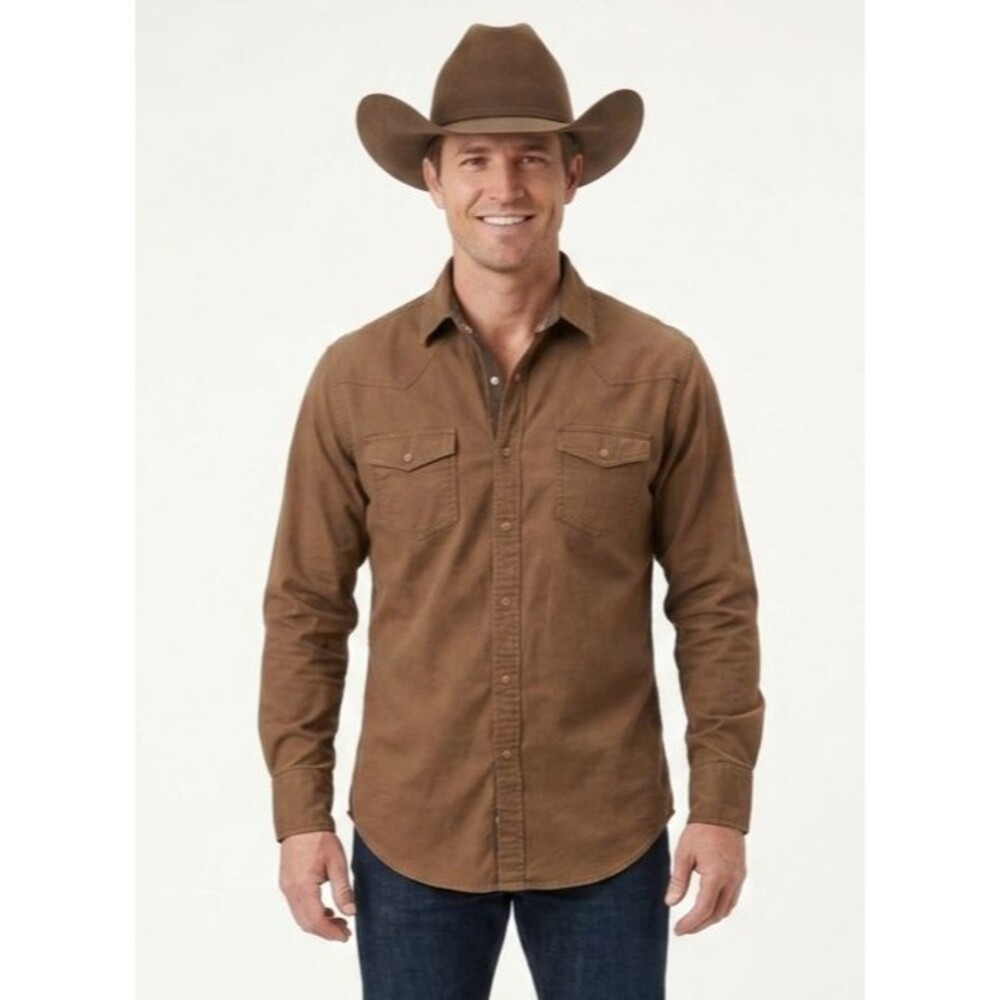 Outlander by Craft + Flow Mens Western Shirt Large Brown Long Sleeve Snap Button